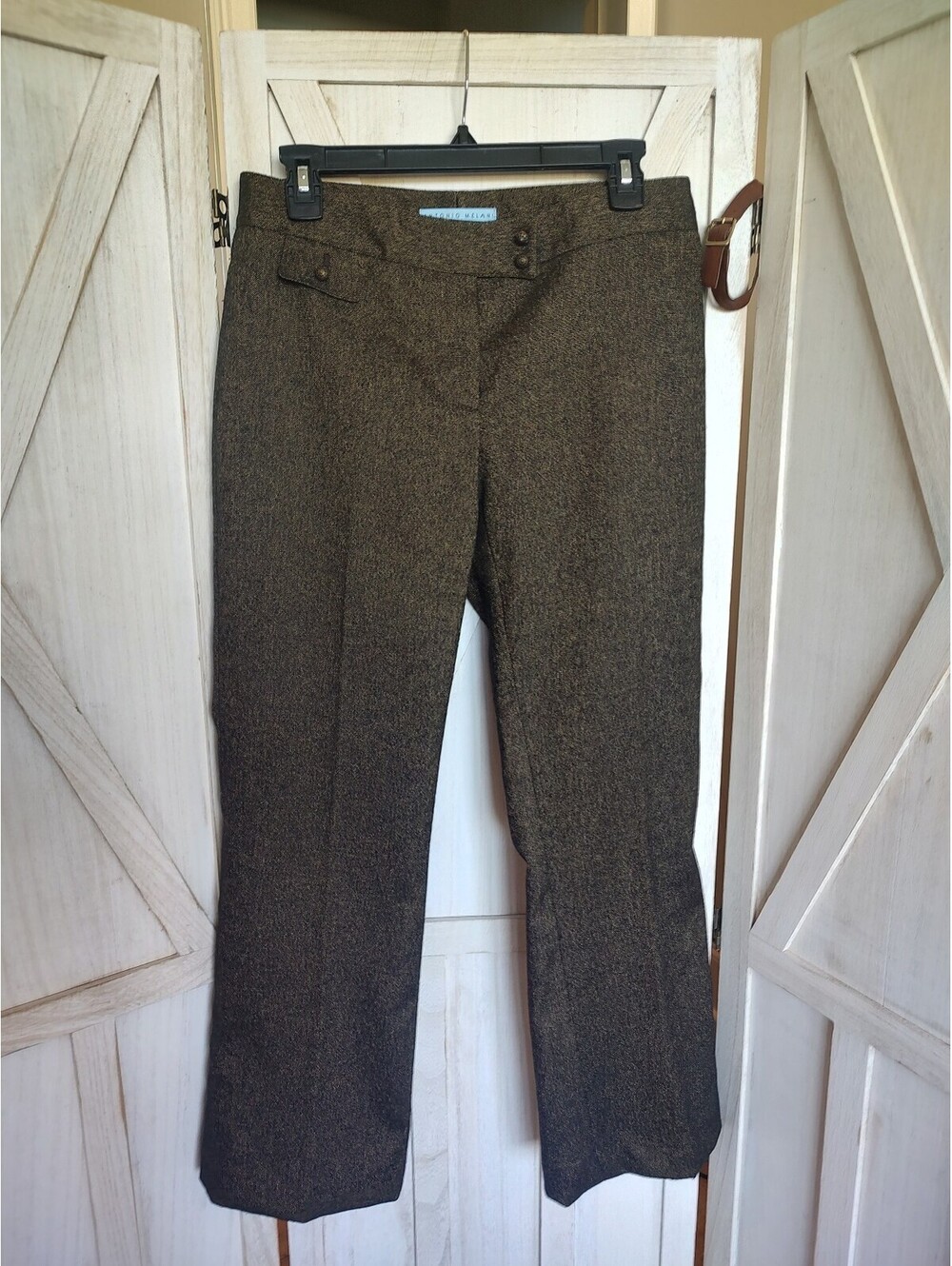 Antonio Melani Brown Gold Metallic Tweed Dress Pants Trouser Bootcut Flare Sz 4